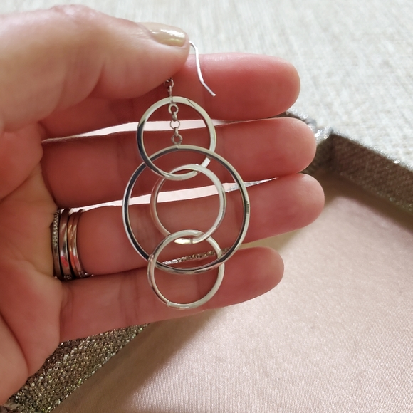 14k White Gold Circle Dangle Earrings - Picture 7 of 11